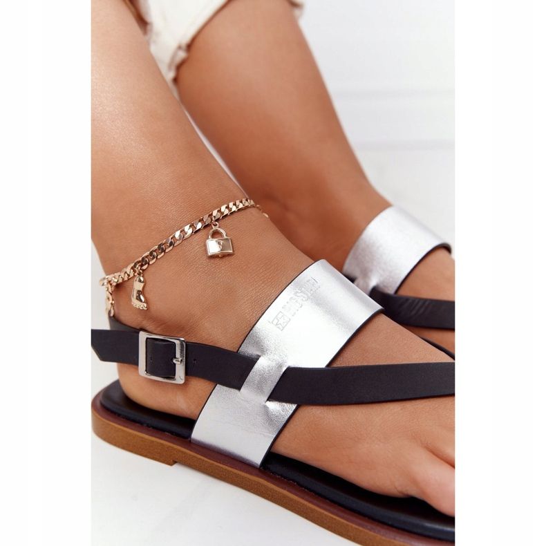 Bőr szandál Papucs Big Star HH274712 Fekete és ezüst 1