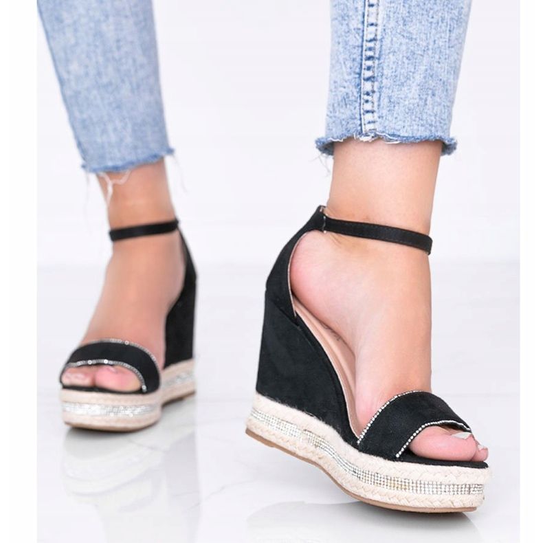 Fekete ék szandál Sun Sparrow köbös cirkóniával 1