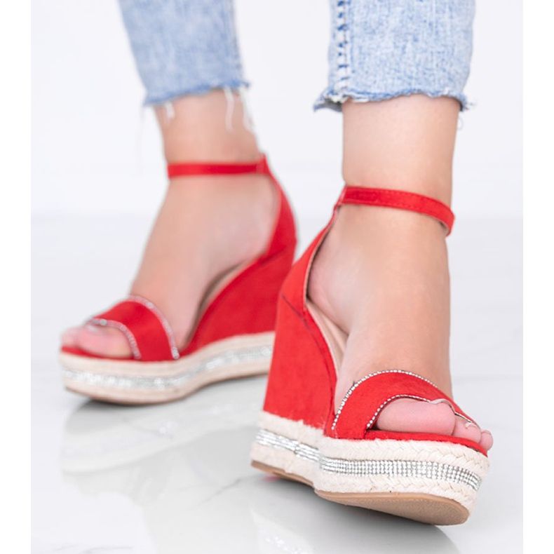 Piros ék szandál Sun Sparrow köbös cirkóniával 1