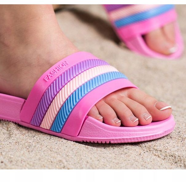 Bona Papucs színes csíkokkal rózsaszín 2