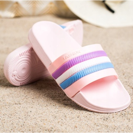 Bona Papucs színes csíkokkal rózsaszín 1 Bona Papucs színes csíkokkal rózsaszín 1