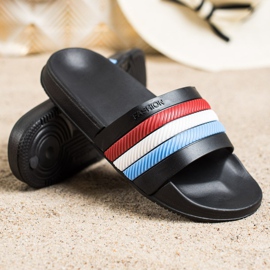 Bona Papucs színes csíkokkal fekete 1 Bona Papucs színes csíkokkal fekete 1