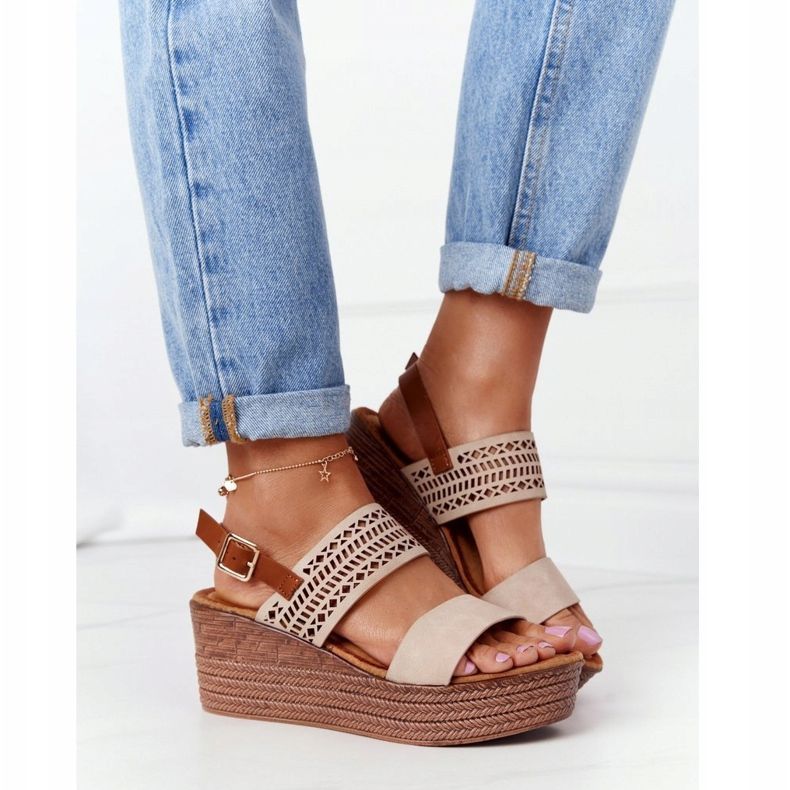 S.Barski Áttört ék szandál S. Barski GD-47 Bézs 1