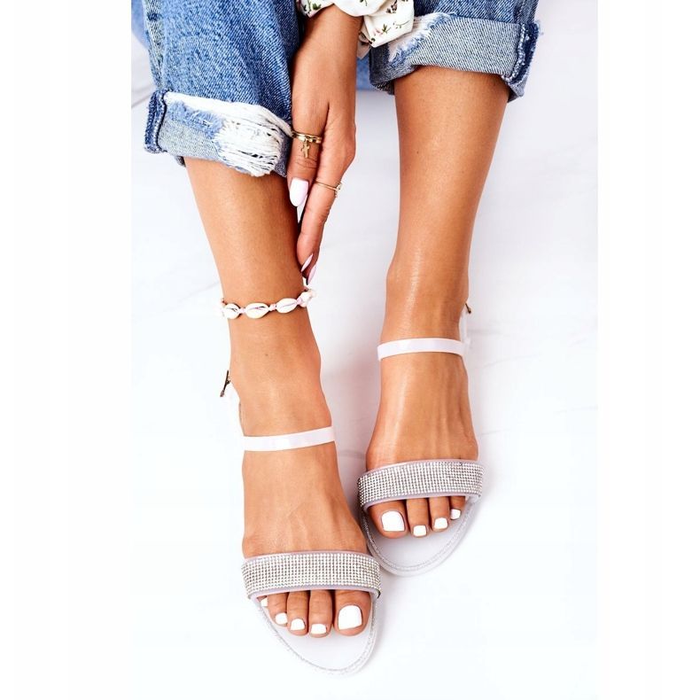 LU BOO Gumis szandál csillogó fehér tengerparti idővel 1