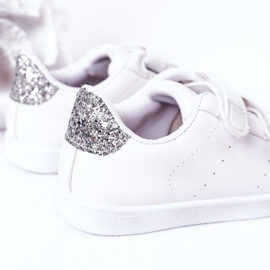 Gyermek cipők tépőzárral, fehér és ezüst aranyos lány 1