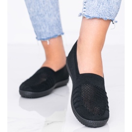 Mély fekete áttört Slip On cipők 1