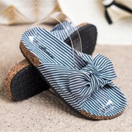 Bona Papucs csíkos masnival fehér kék 1 Bona Papucs csíkos masnival fehér kék 1