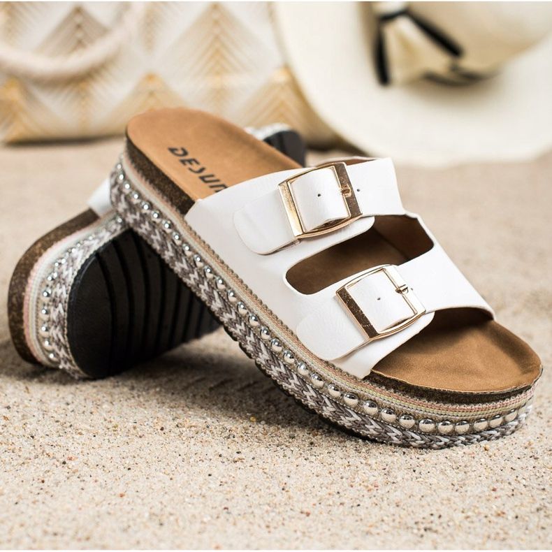 SHELOVET Papucs dekoratív platformmal fehér 1