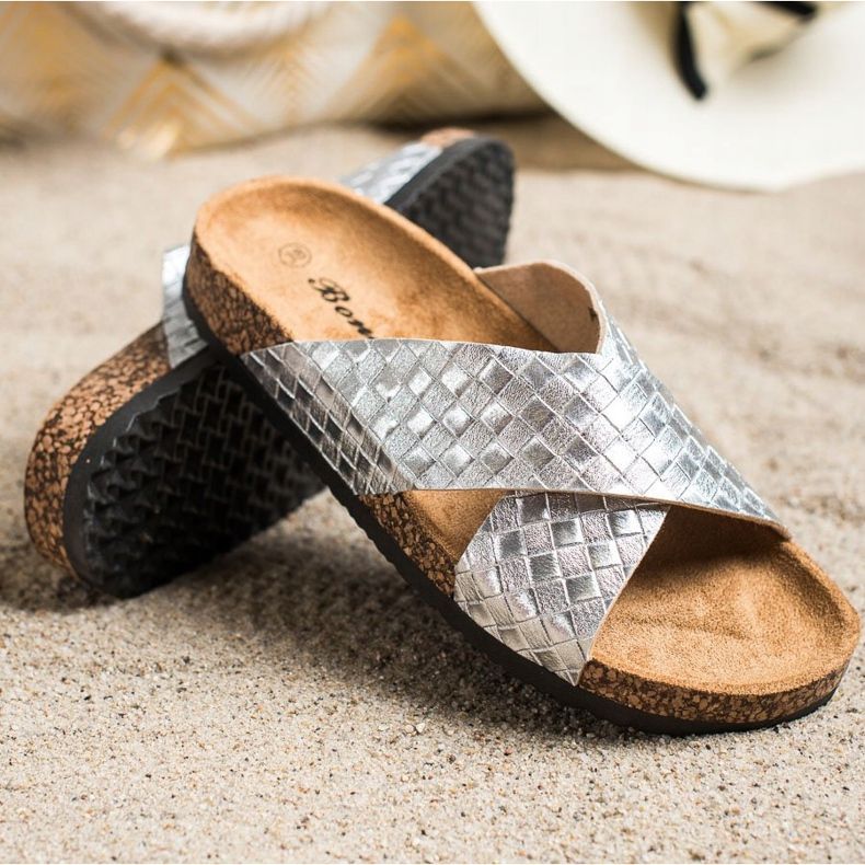 Bona Kényelmes Eco bőr papucs ezüst 1