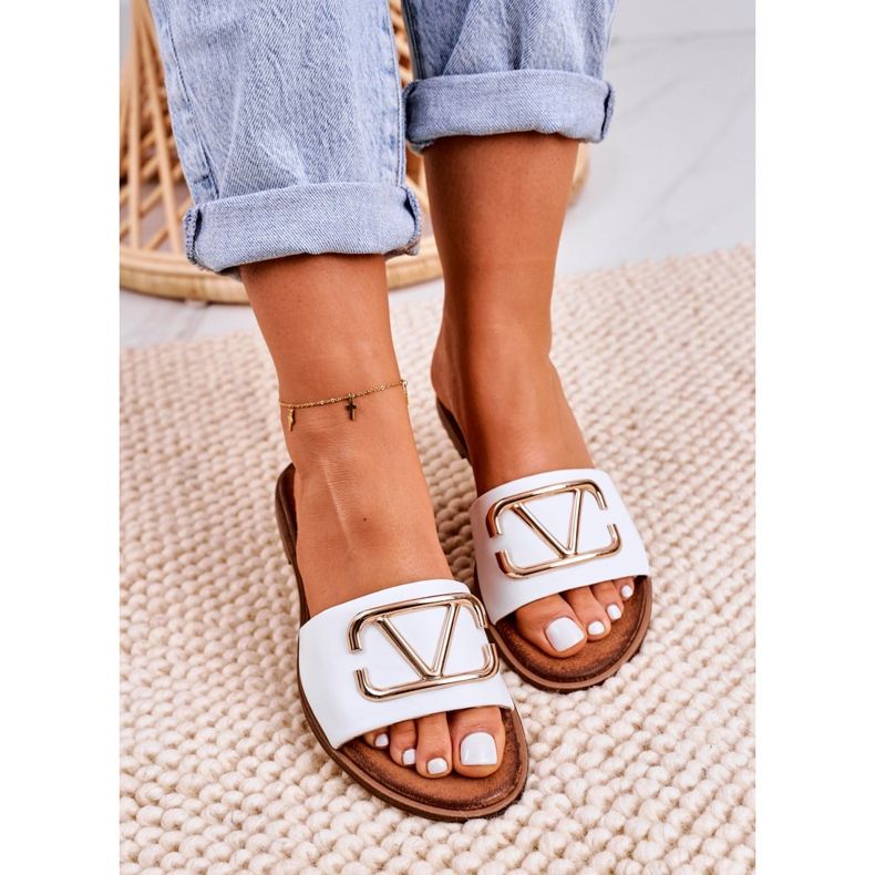 Nicole Női klasszikus bőrpapucs fehér Evie aranysárga 1