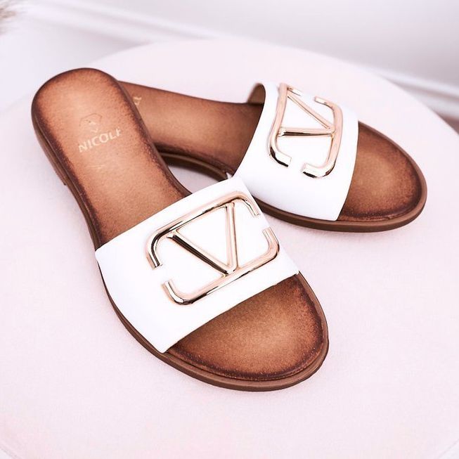 Nicole Női klasszikus bőrpapucs fehér Evie aranysárga 2