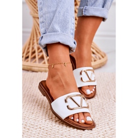 Nicole Női klasszikus bőrpapucs fehér Evie aranysárga 3