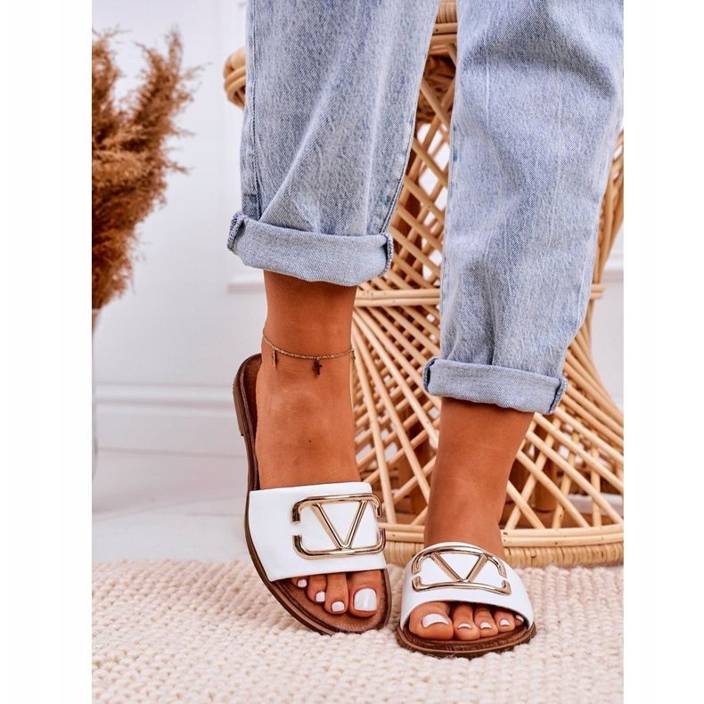 Nicole Női klasszikus bőrpapucs fehér Evie aranysárga 4