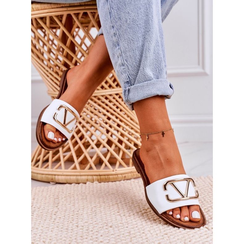 Nicole Női klasszikus bőrpapucs fehér Evie aranysárga 5