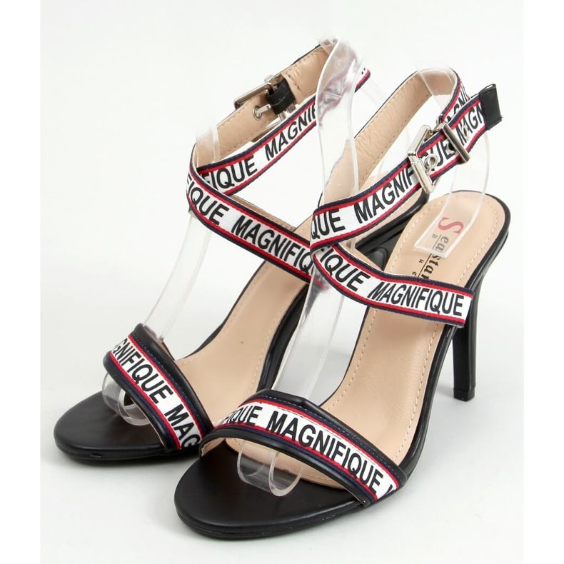 Fekete szandál magas sarkú LL-170P Fekete fehér 1