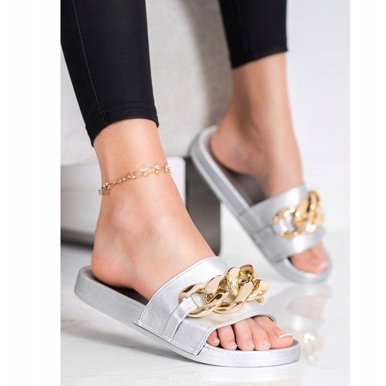 SHELOVET Ezüst papucs díszítéssel 2