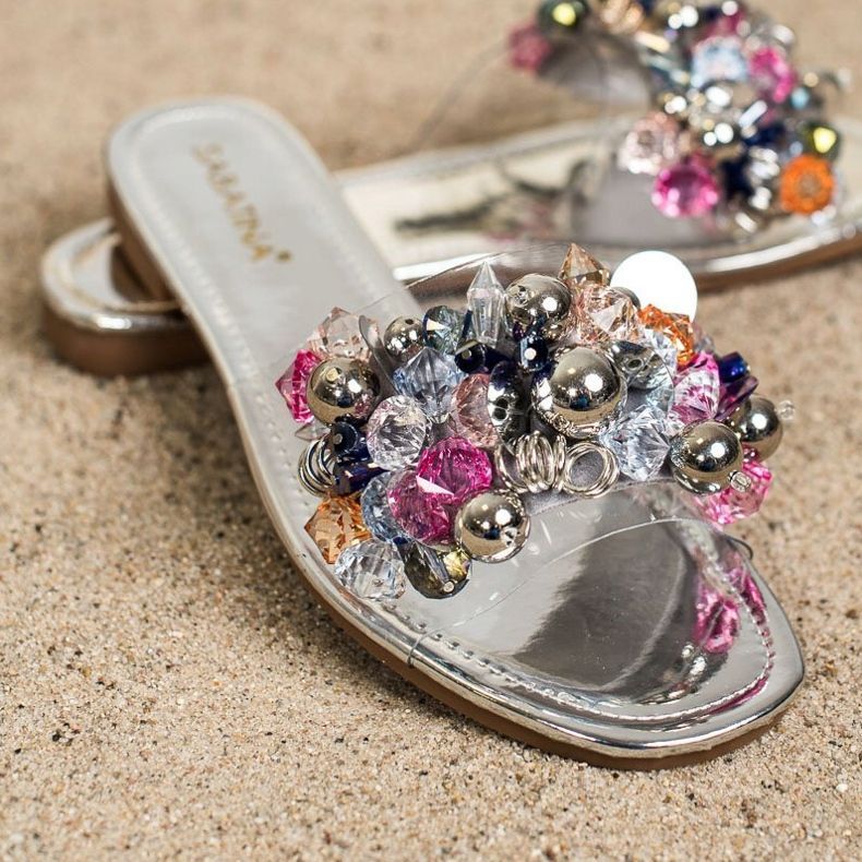 Sabatina Átlátszó papucs díszítéssel szürke 1