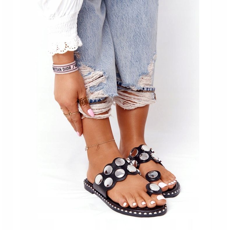 PS1 Öko-bőr papucs, fúvókákkal SK78P Fekete Ava ezüst 4