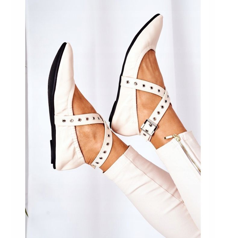 Összecsukható bőr balerinák Lu Boo Beige bézs 1