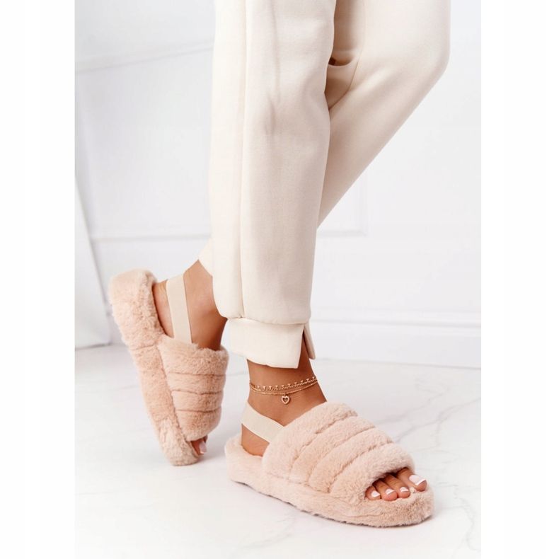 PS1 Szőrpapucs bézs hópehely platformon 1