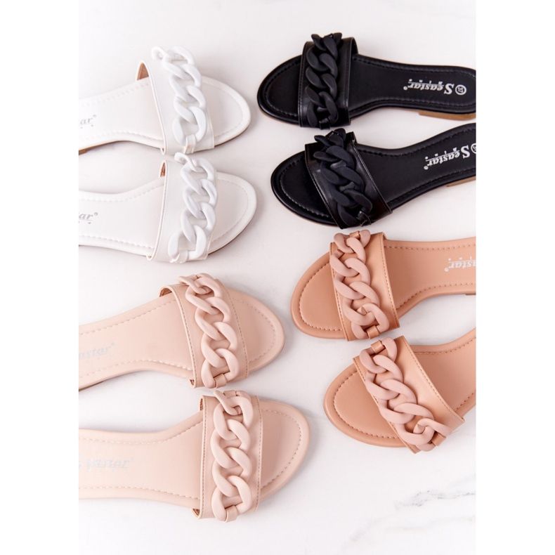 PS1 Bőrpapucsok lánccal Fehér Lépésről lépésre 2