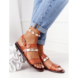 PE1 Női lapos szandál, barna és arany Doris aranysárga 2