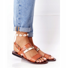 PE1 Női lapos szandál, barna és arany Doris aranysárga 1