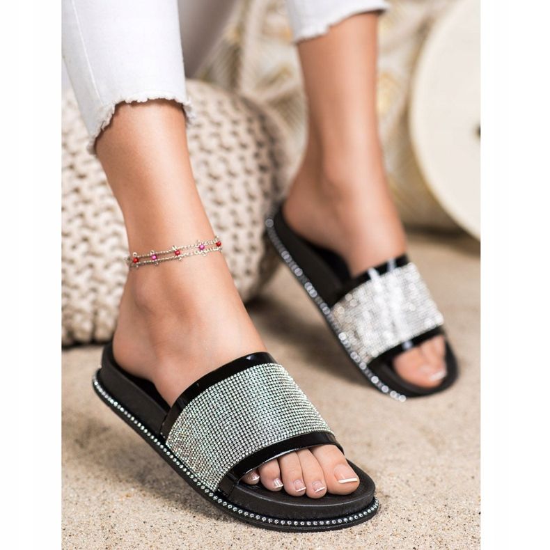 SHELOVET Fényes fekete papucs 1