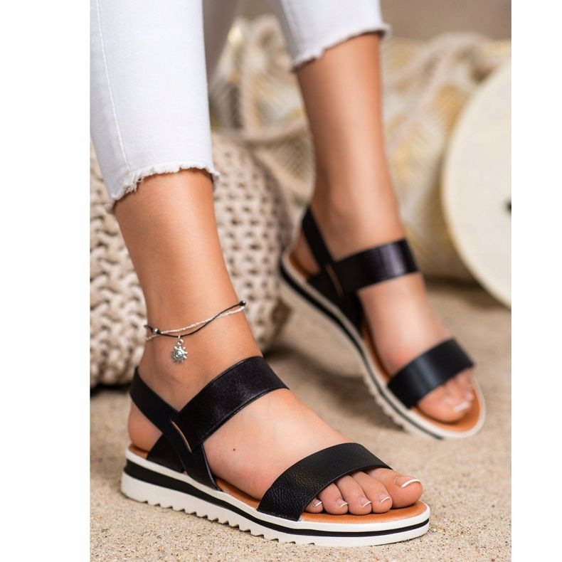 Best Shoes Divatos csúszós szandál fekete 2