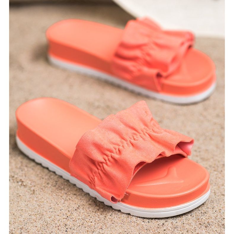 SHELOVET Korall papucs a platformon narancssárga rózsaszín 1