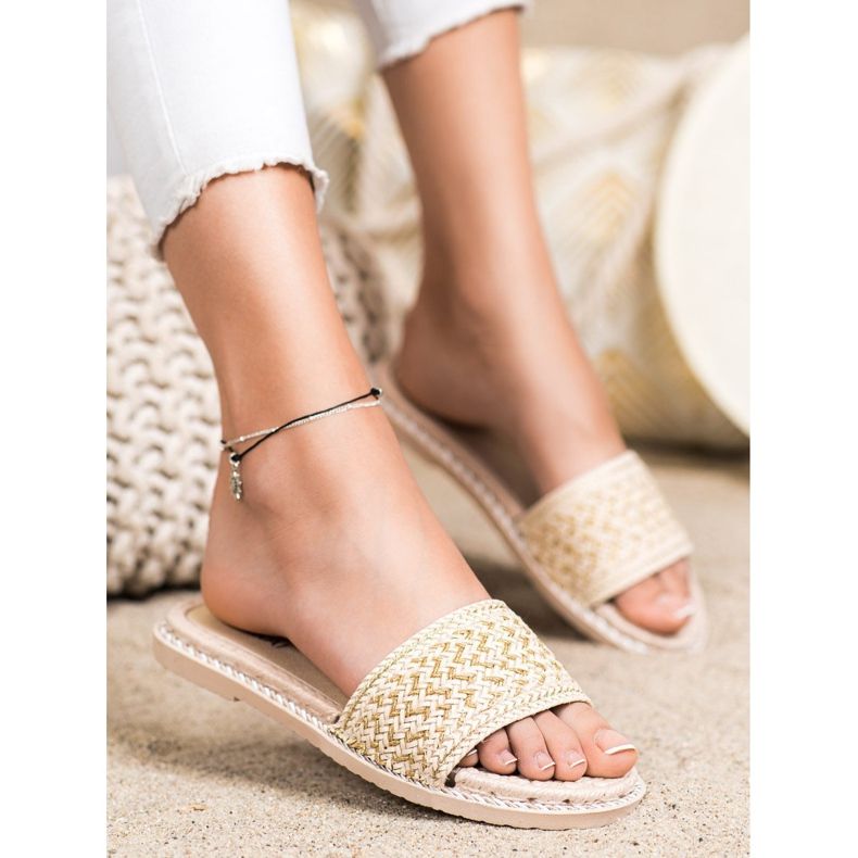 SHELOVET Alkalmi fonott papucs bézs 1