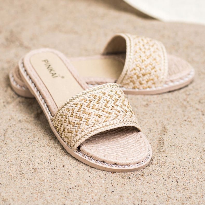 SHELOVET Alkalmi fonott papucs bézs 2