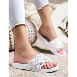 Groto Gogo Textil papucs kristályokkal fehér 2