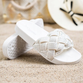 Groto Gogo Textil papucs kristályokkal fehér 1