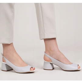 Marco Shoes Szürke bőr szandál 1506P, stabil sarokkal 1