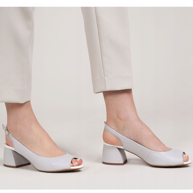 Marco Shoes Szürke bőr szandál 1506P, stabil sarokkal 1