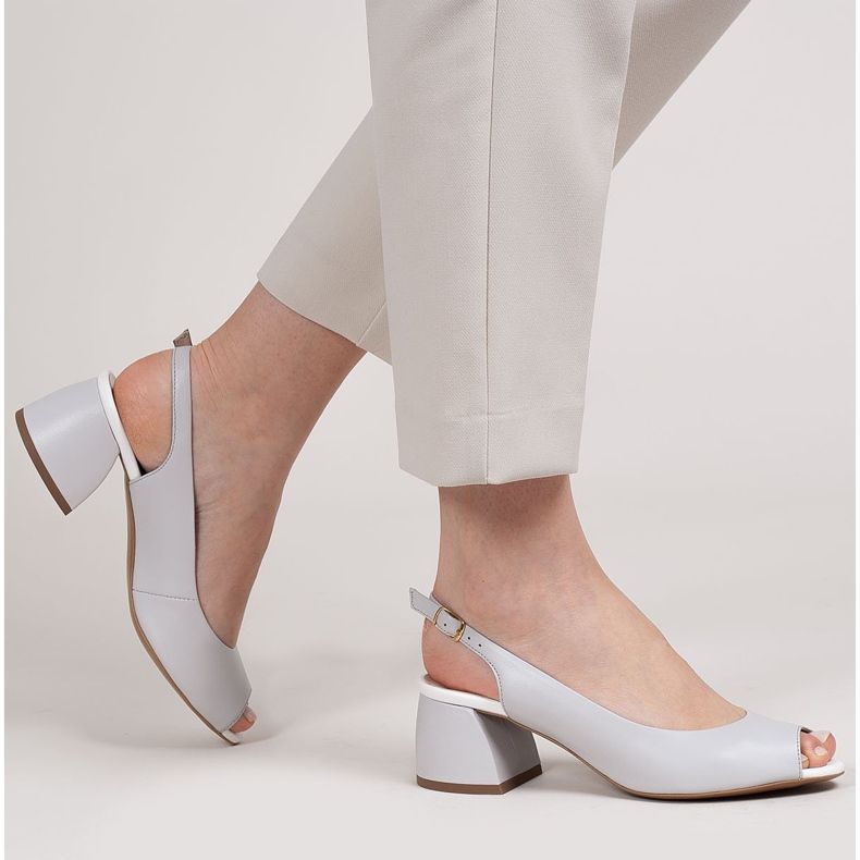 Marco Shoes Szürke bőr szandál 1506P, stabil sarokkal 2