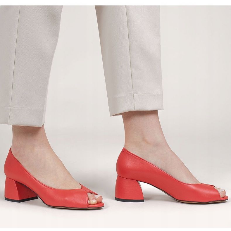 Marco Shoes 1576P piros bőr szivattyúk stabil sarokkal 1