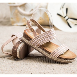 SHELOVET Kényelmes szandál csattal barna rózsaszín 1