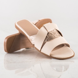 SHELOVET Papucs kígyónyomott betéttel bézs 1