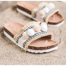 SHELOVET Divatos papucs pomponnal bézs 1