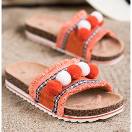 SHELOVET Divatos papucs pomponokkal narancssárga 1