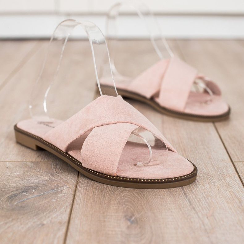 Ideal Shoes Elegáns velúr papucs rózsaszín 1