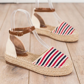 Clowse Csíkos Espadrilles Csattal bézs piros sokszínű 1