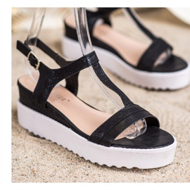 Bestelle Csillogó ék szandál fekete 1