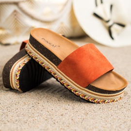 SHELOVET Kényelmes velúr papucs narancssárga 1