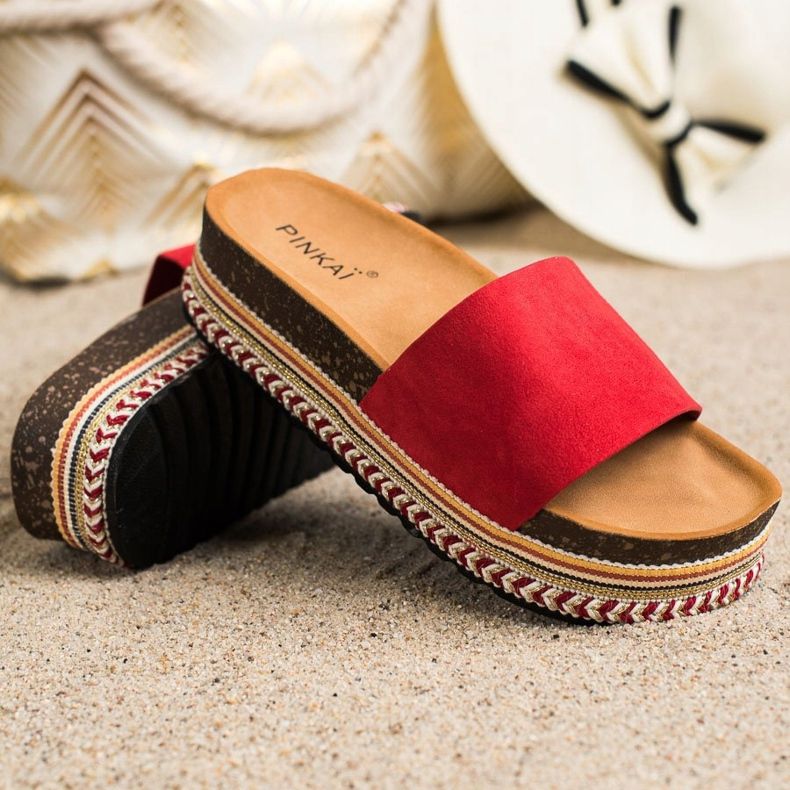 SHELOVET Kényelmes velúr papucs piros 1