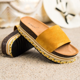 SHELOVET Kényelmes velúr papucs sárga 1