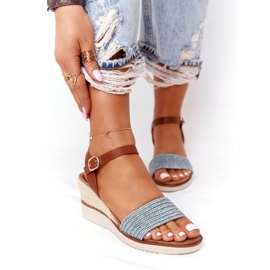 EVE Szandál ék sarkú kék fonott Tenerife barna 2