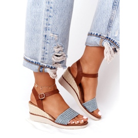 EVE Szandál ék sarkú kék fonott Tenerife barna 3